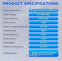 24V 20A Forklift Battery Charger Smart LCD Auto for Pallet Jack Golf Cart