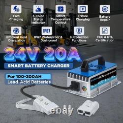 24V 20A Forklift Battery Charger with 16FT Cable for Electric Pallet Jacks