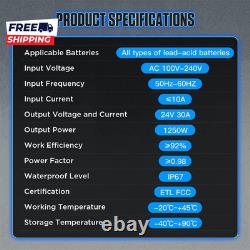 24V 30A Forklift Battery Charger 1250W Smart 7-Stage Trickle Charger IP67 Waterp