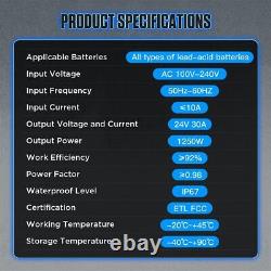 24V 30A IP67 Golf Cart Forklift Battery 7 stage Charger Lead Acid w Temp Sensor