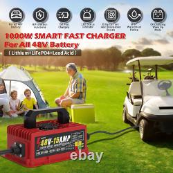 48V Battery Charger, 1000W 15A Golf Cart/Forklift Charger for Lifepo4/Lithium/Lea