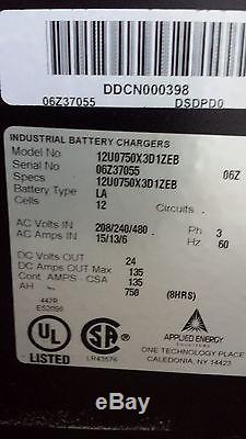 Applied Energy 12U0750X3D1ZEB Steed Gel Fork Lift Battery Charge 3-phase 24-Volt