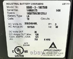 BBI BB80-3-180750B 36V 18 Cell Forklift Battery Charger 208/240/480V 3PH #3655