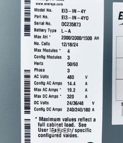 EnerSys EI3-IN-4Y Impaq Forklift Battery Charger 480V 3PH 24/36/48V DC 2000AH