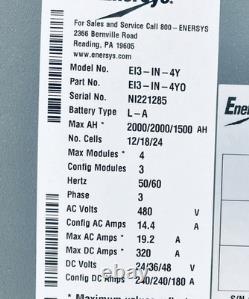 EnerSys EI3-IN-4Y Impaq Forklift Battery Charger 480V 3PH 24/36/48V DC 2000AH EnerSys EI3-IN-4Y Impaq Forklift Battery Charger 480V 3PH 24/36/48V DC 2000AH