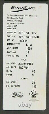 Enforcer Ferro Ef3-18-1050 Forklift Battery Charger. 36v, 3ph, 1050 Amp Hour