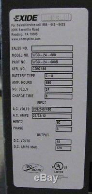 Exide Gold IRONCLAD WG3-24-680 Forklift Battery Charger AMP hrs 680 3-Phase 48V