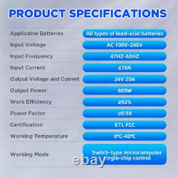 Forklift Battery Charger 24V 20A Smart Trickle Charger with LCD Display, 24 Volt