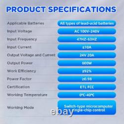 Fully Automatic Golf Cart Forklift Battery Charger 24V 20A for Lead-Acid Battery