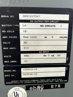 Hobart Accu-Charger 1050C3-18 Forklift Battery Charger 18 Cells LA Type 36V