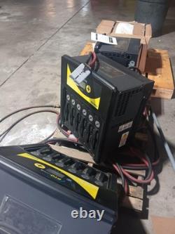 Three available industrial forklift battery chargers ready to use