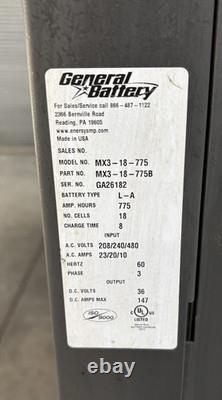 CHARGEUR AUTOMATIQUE DE BATTERIE DE CHARIOT ÉLÉVATEUR 36V GENERAL BATTERY 775 AMPÈRES HEURES