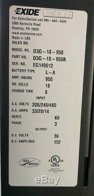 Chargeur De Batterie Externe 36 Volts, 950 Ampères Heure, 3ph, Entrée 240/480/575 Volts
