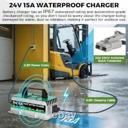 Chargeur de batterie de chariot élévateur 24V 15A, chargeur 24 volts étanche IP67, Jack/Sol