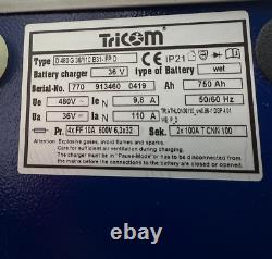 Chargeur de batterie de chariot élévateur TRICOM TRIATHLON 480V 3 Phases EN, 36V @ 110A-750Ah SORTIE