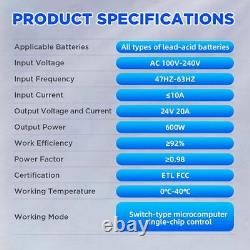 Chargeur de batterie de chariot élévateur de golf entièrement automatique 24V 20A pour batterie au plomb-acide