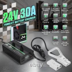 Chargeur de chariot élévateur 24 Volt 30 AMP Monophasé avec écran LCD pour batterie au plomb-acide
